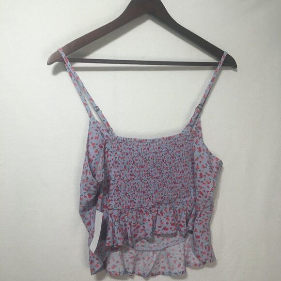 BP. Floral Tie Front Smocked Back Blue Cami Sz M NWT - Picture 9 of 10